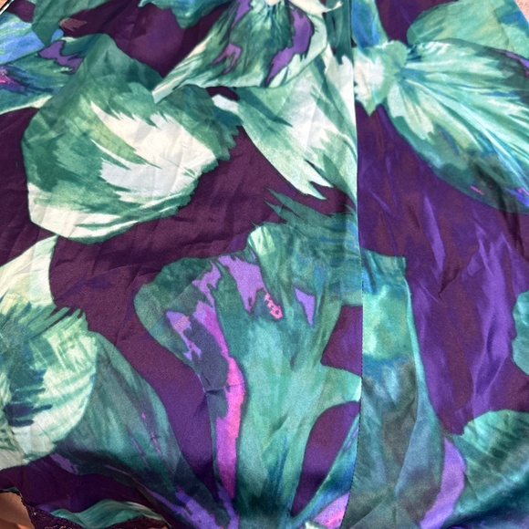In Bloom by Jonquil Set Robe Slip Nightgown Med Large Purple Lace Teal Floral - Picture 14 of 14